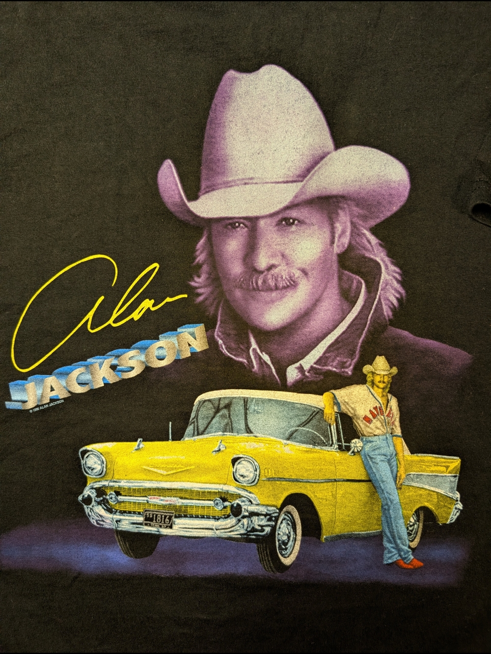 Vintage Concert Alan Jackson Black Graphic Tee with Yellow Car